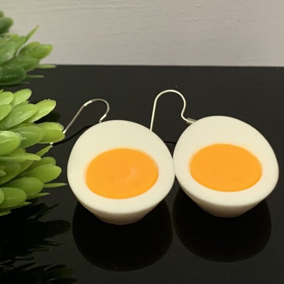 Egg Earring, Easter Egg Earring, Funny Food Earring, Cooking Earring, Chef - Picture 3 of 6